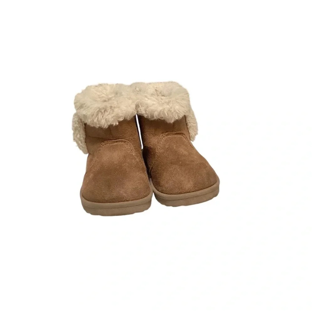 Wonder Nation Boots Ankle Faux Fur Faux Suede Warm Cozy Children SZ 5 Tan